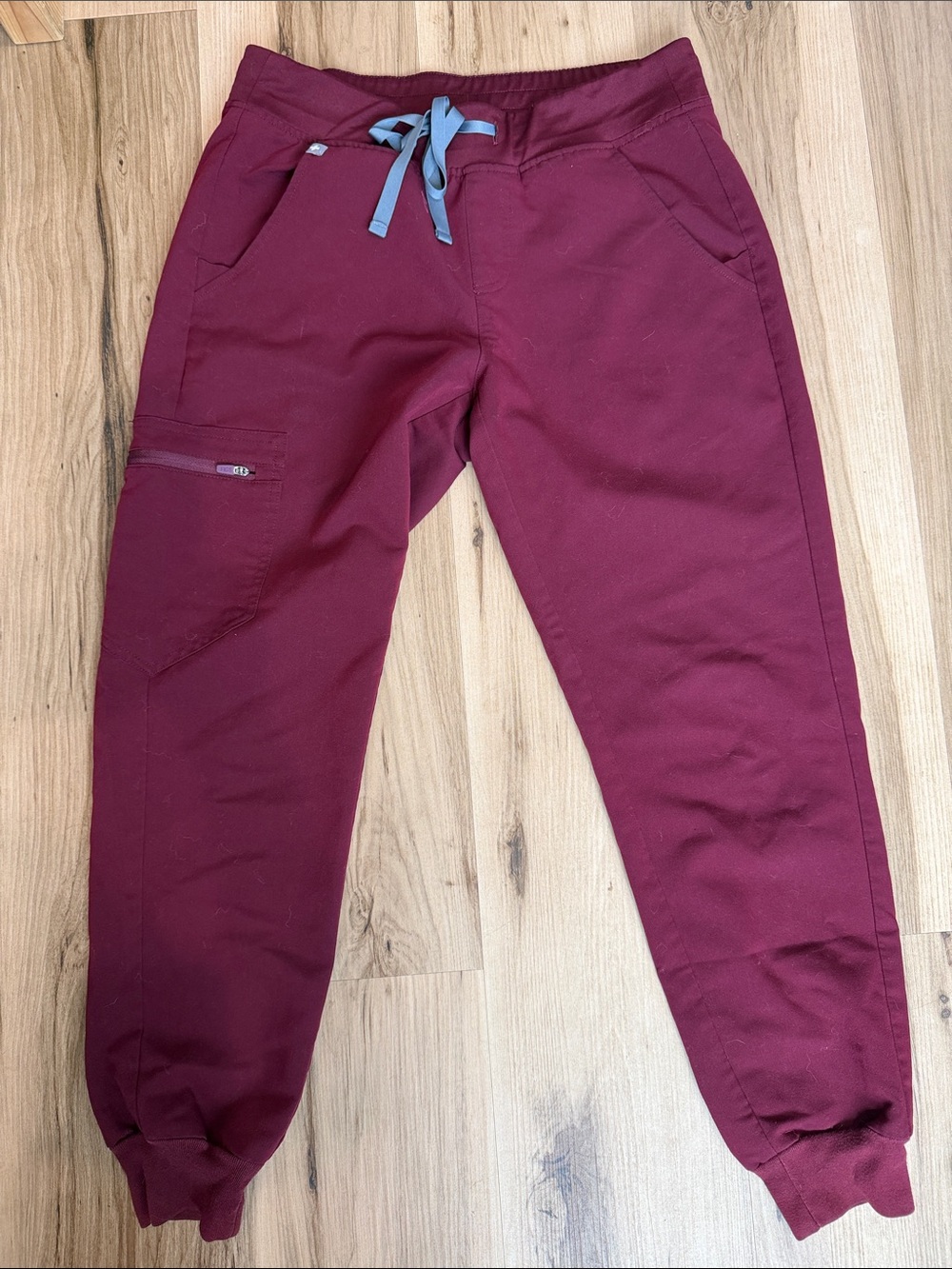 Figs Burgundy Jogger Track Pants with Gray Drawstring